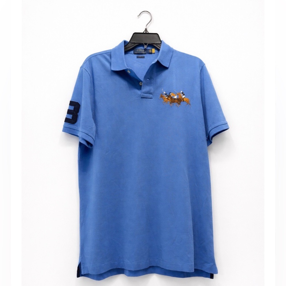 Polo Ralph Lauren Mens Blue Multi Horse Embroidered Polo Shirt M #3 Preppy